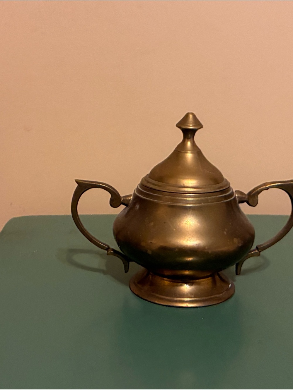 Vintage Brass Sugar Bowl with Lid and Handles